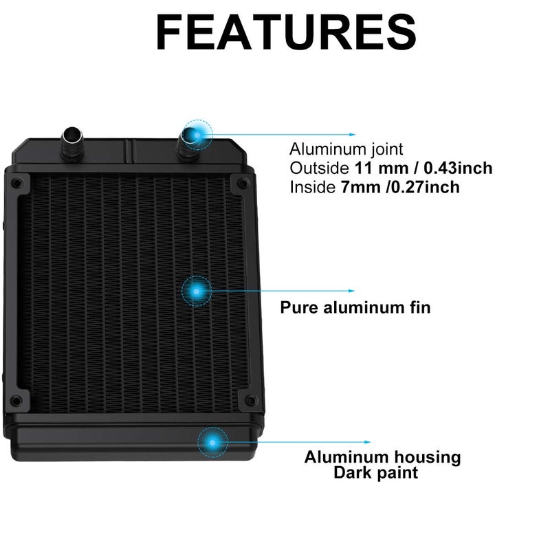 Clyxgs Water Cooling Radiator, 12 Pipe Aluminum Heat Exchanger Radiator with Tube for PC CPU Computer Water Cool System DC12V 120mm - Image 4